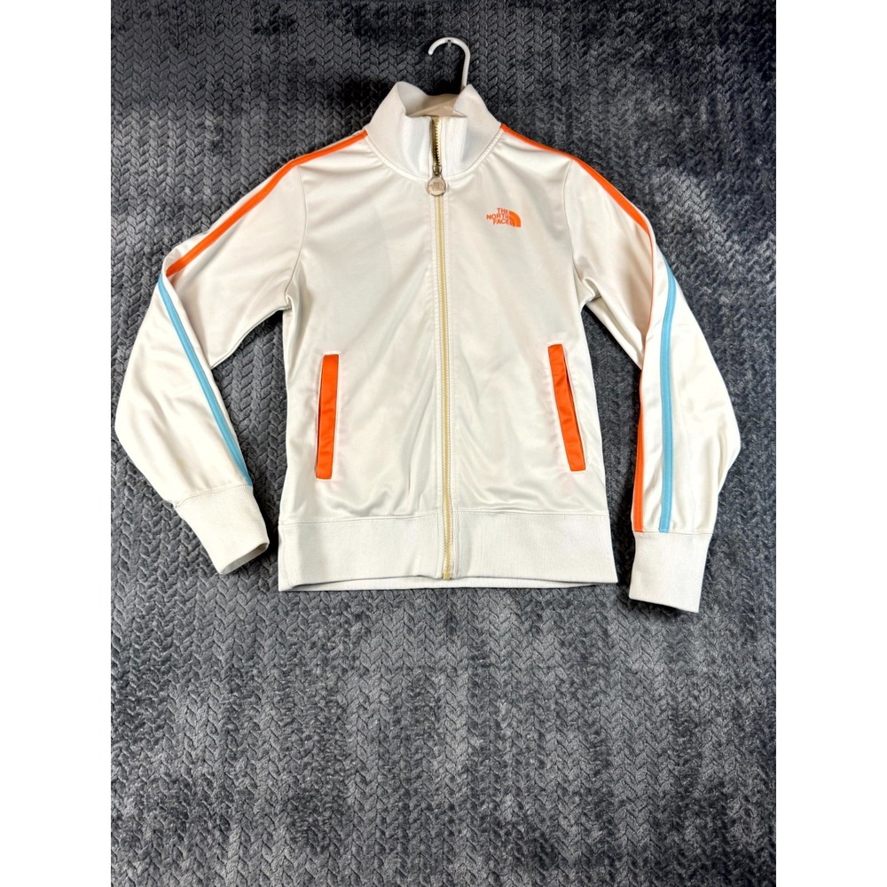 The North Face Track Jacket Womens Small White Orange Pockets Full Zip Mock Neck